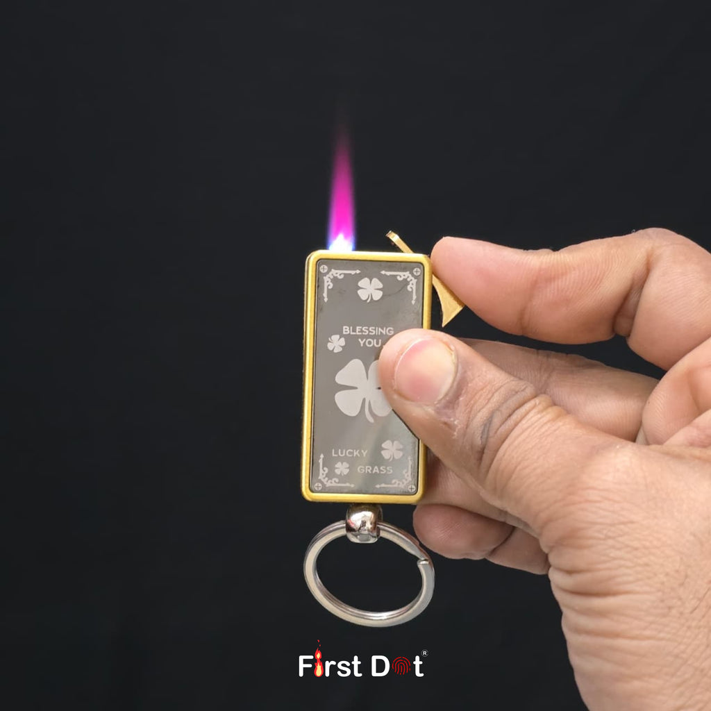 Lucky Clover Engraved Jet Flame Keychain Lighter