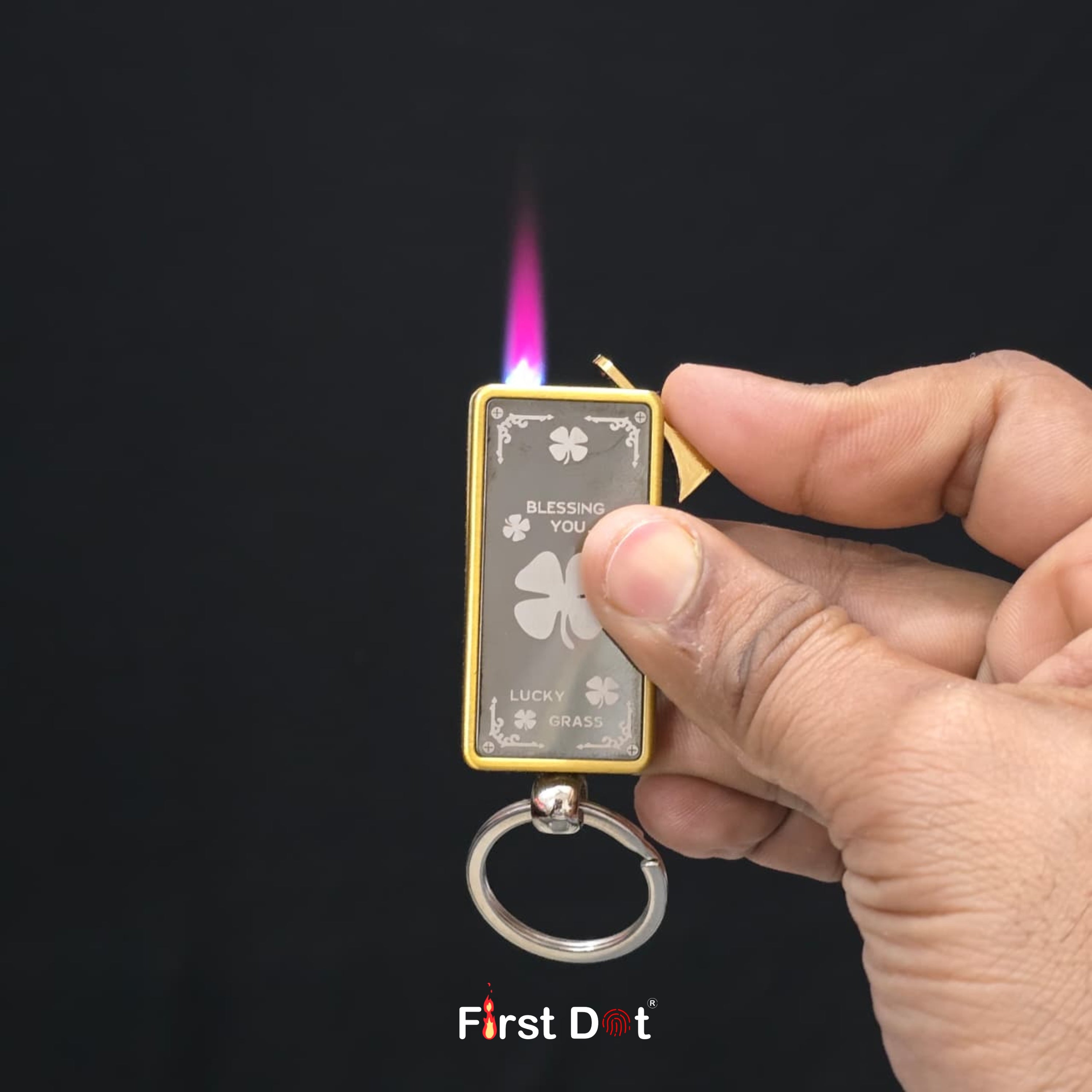 Lucky Clover Engraved Jet Flame Keychain Lighter