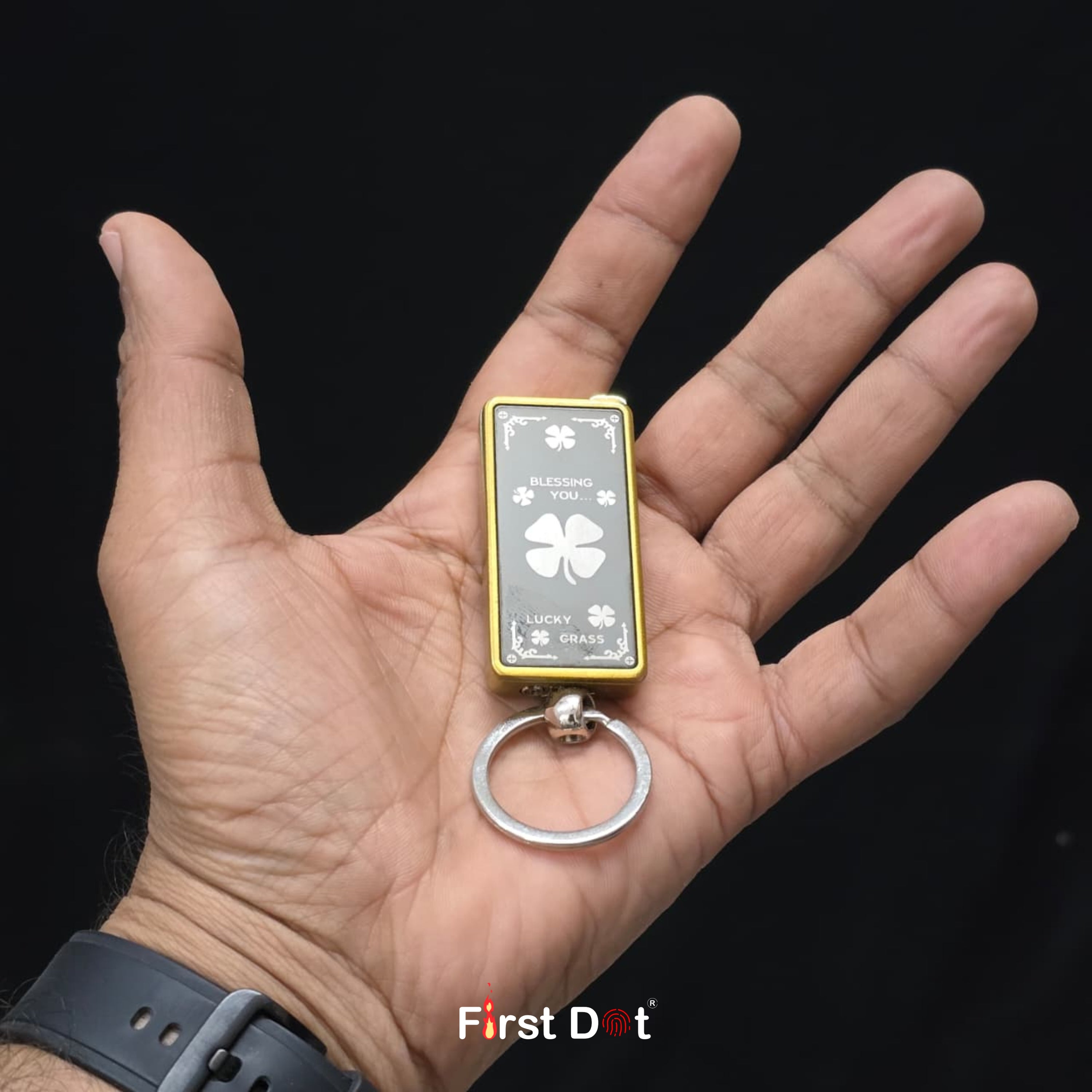 Lucky Clover Engraved Jet Flame Keychain Lighter