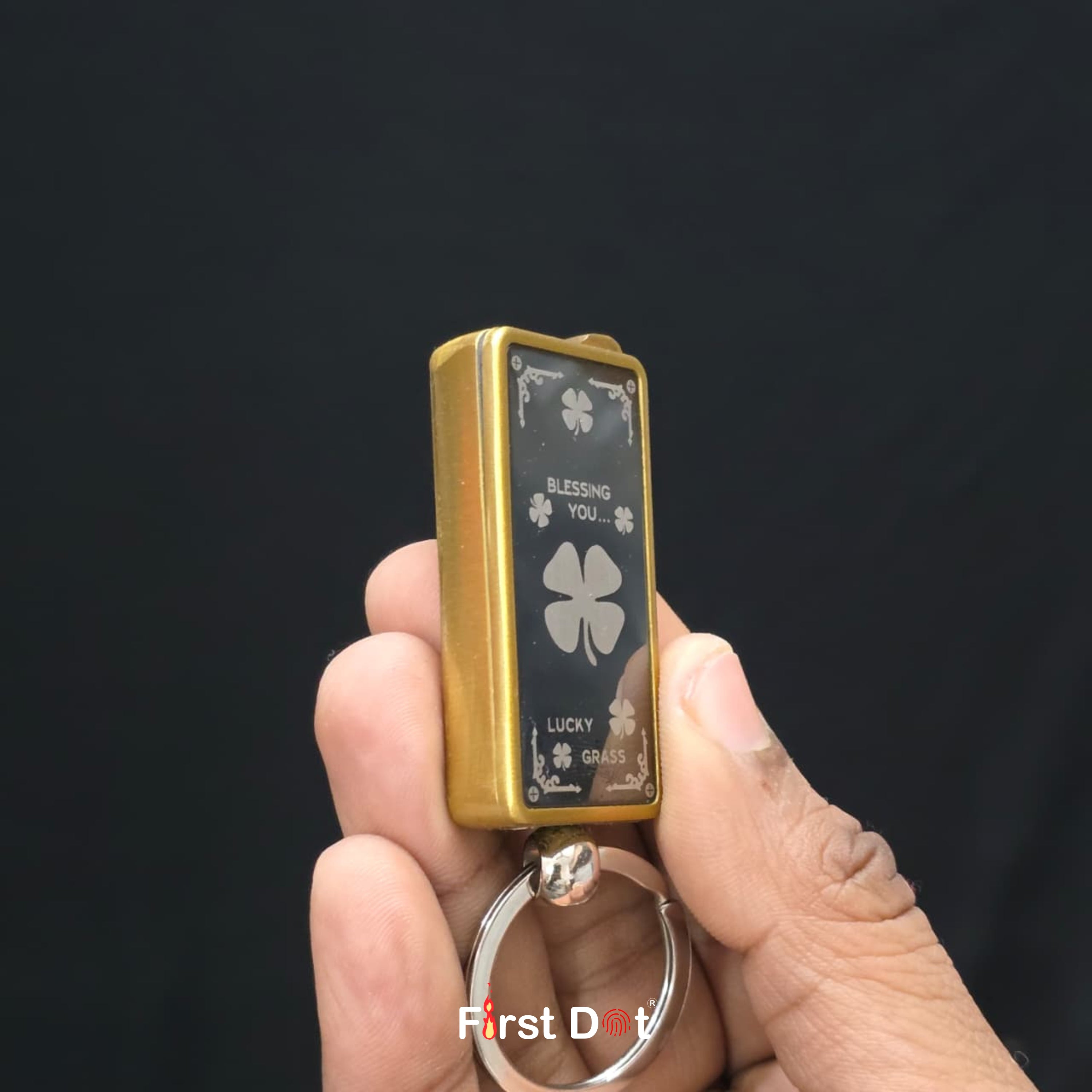 Lucky Clover Engraved Jet Flame Keychain Lighter
