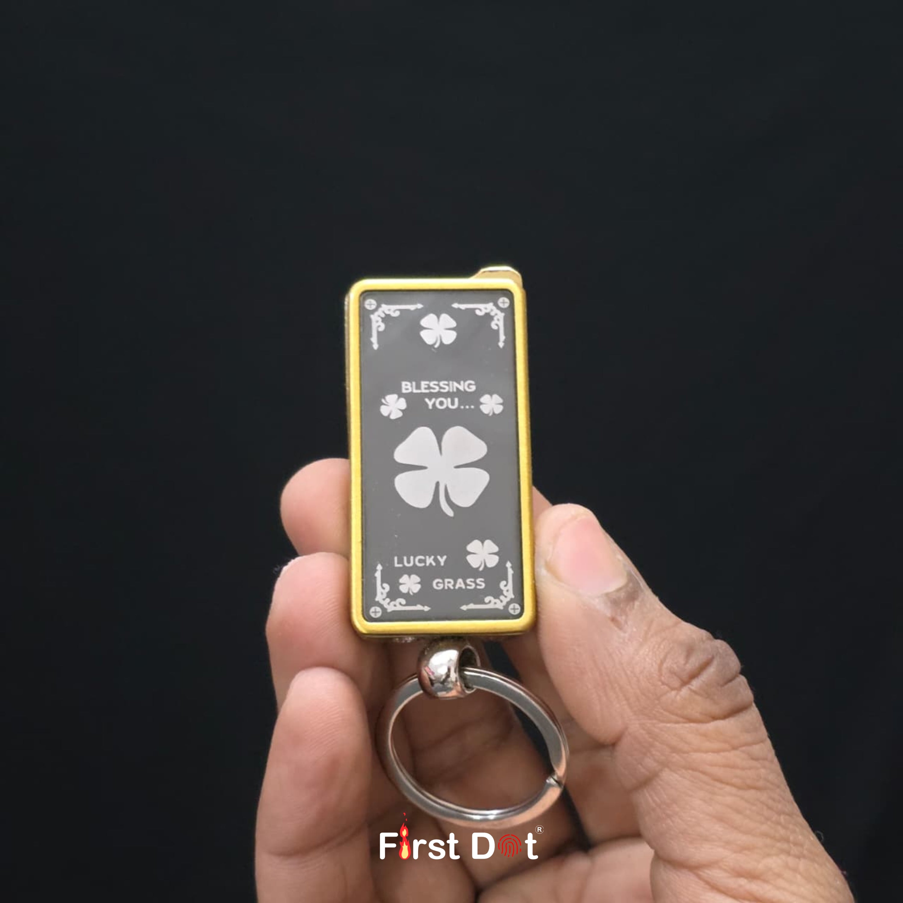 Lucky Clover Engraved Jet Flame Keychain Lighter