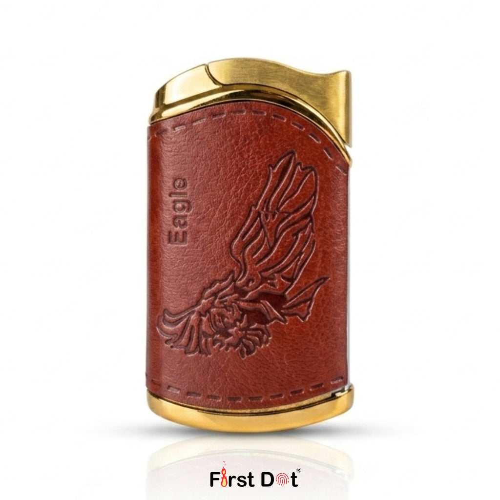 First Dot Leather Blue Jet Flame Windproof Cigarette Lighter