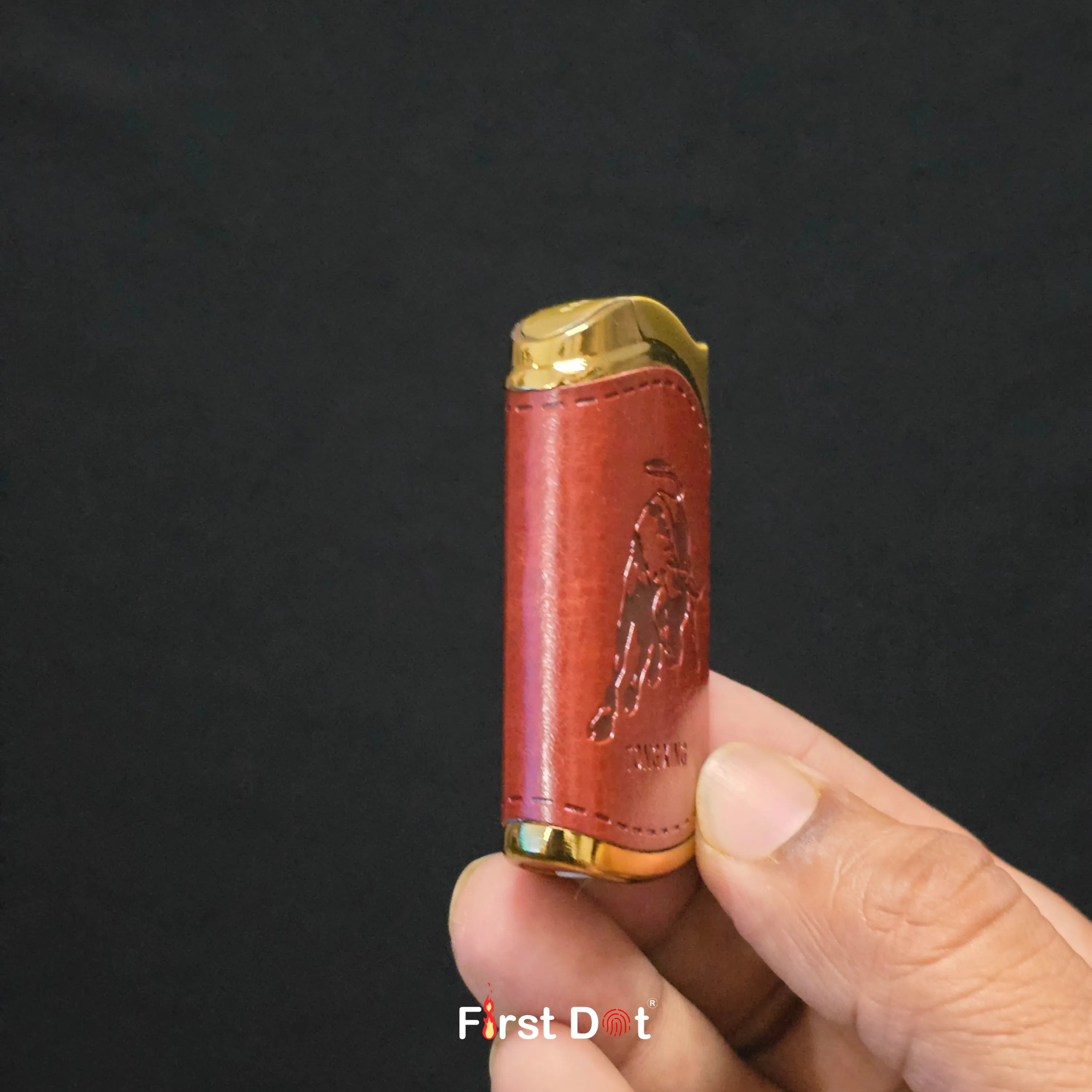 First Dot Leather Blue Jet Flame Windproof Cigarette Lighter