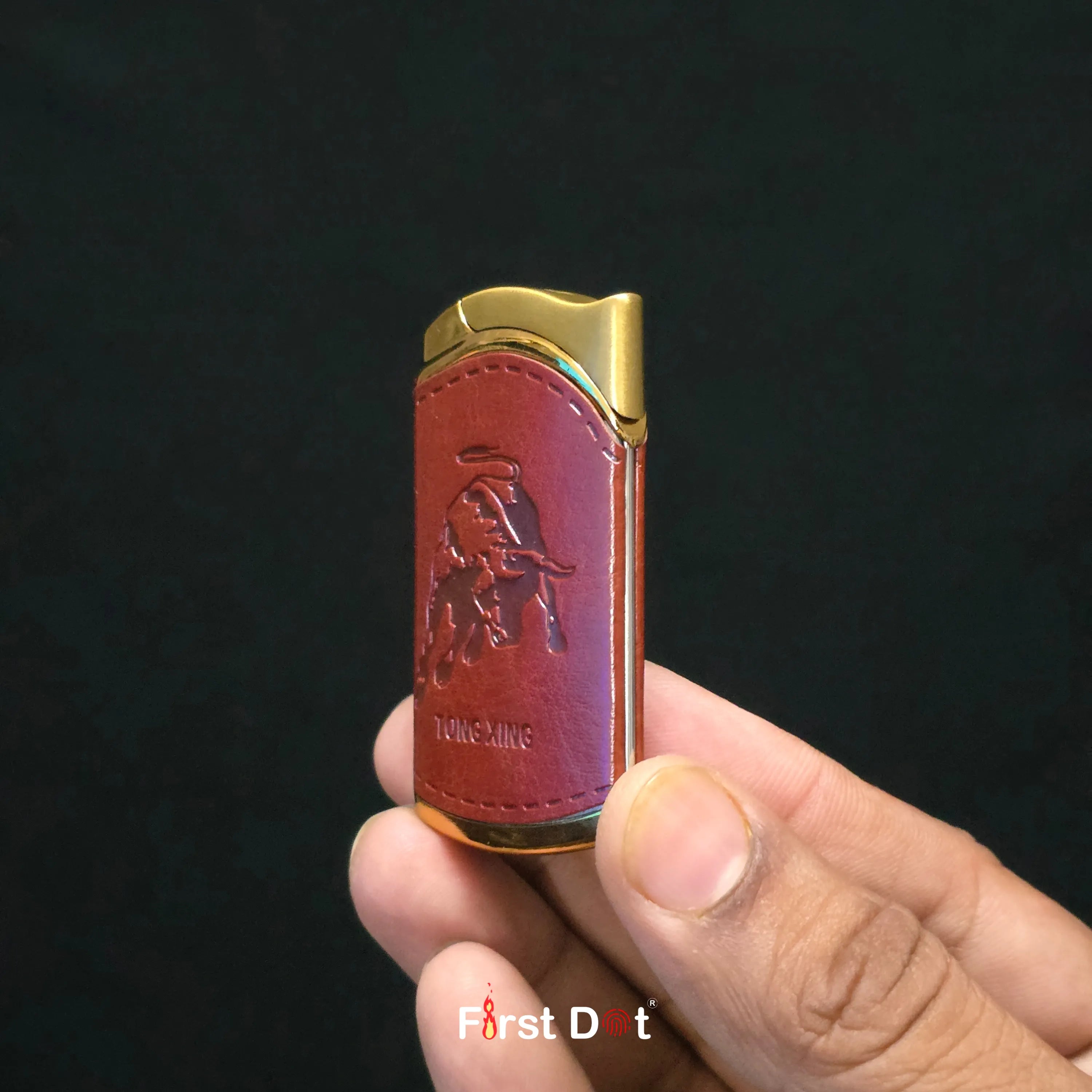 First Dot Leather Blue Jet Flame Windproof Cigarette Lighter