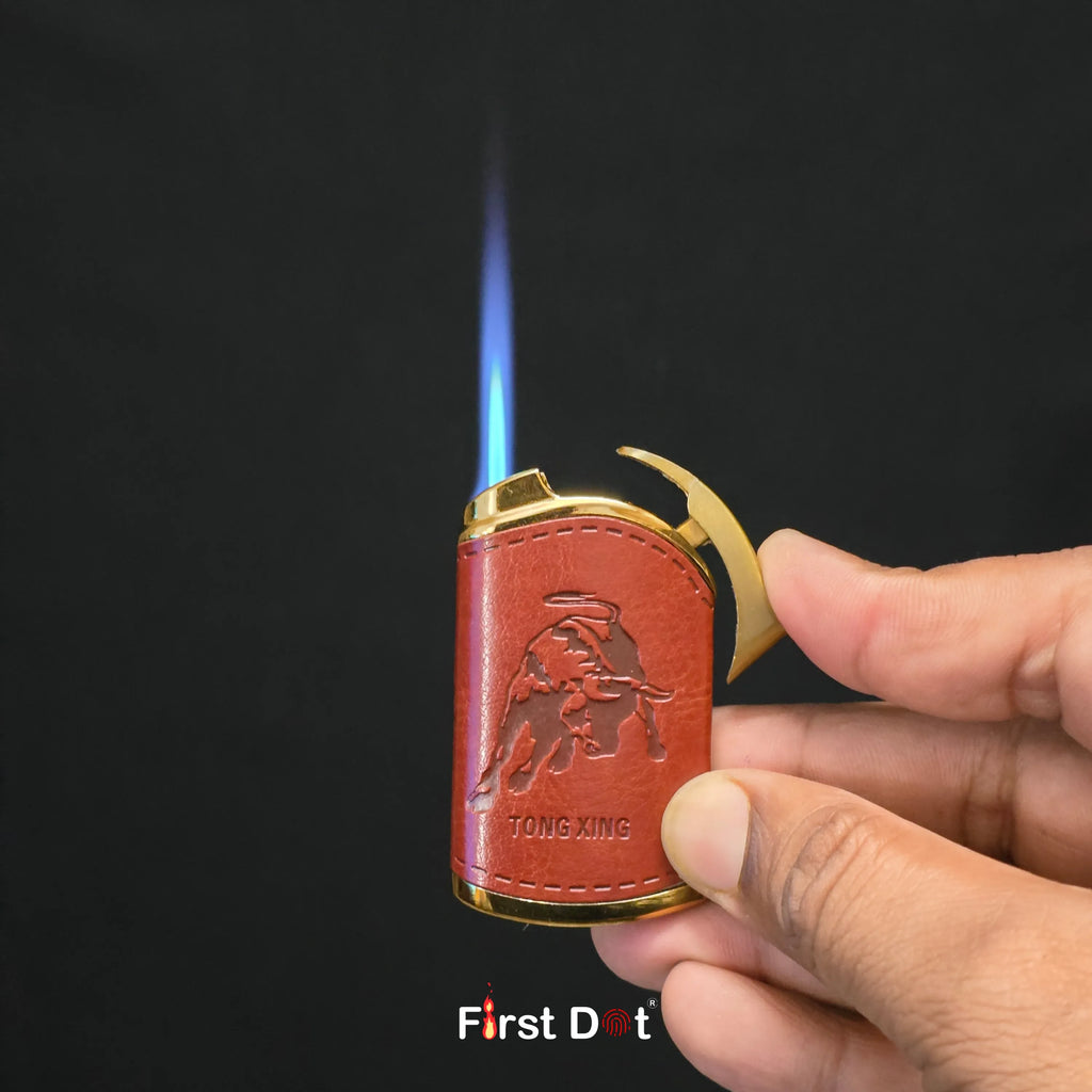 First Dot Leather Blue Jet Flame Windproof Cigarette Lighter