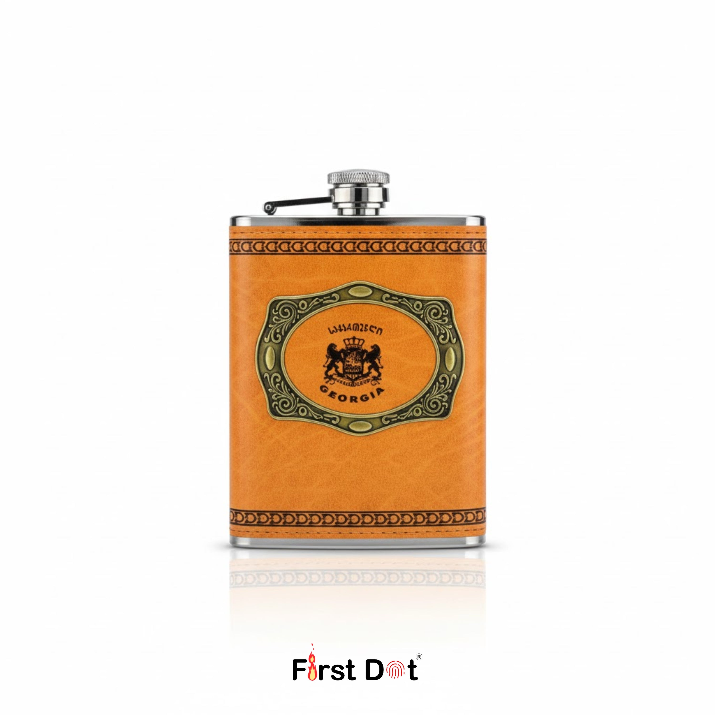 Vintage Style Leather Hip Flask with Stainless Steel Body 8oz