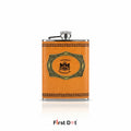 Vintage Style Leather Hip Flask with Stainless Steel Body 8oz