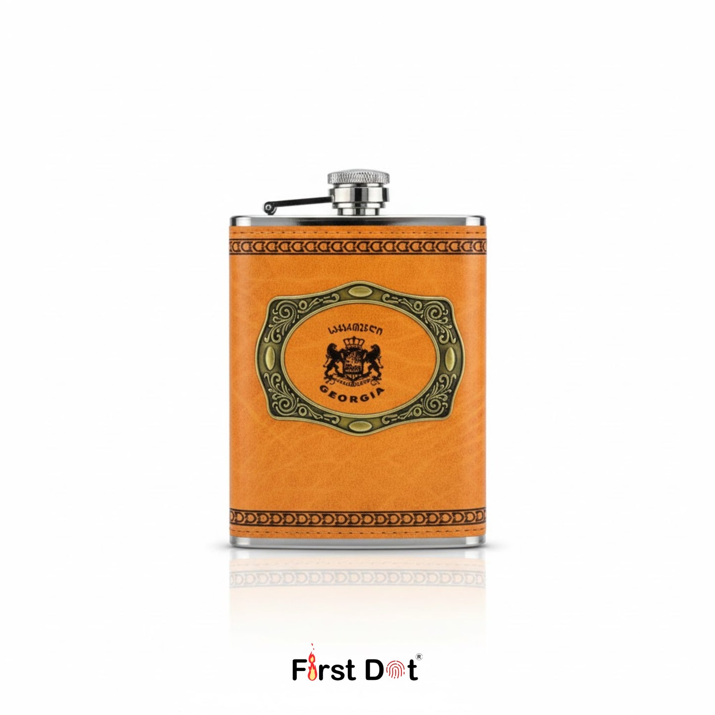 Vintage Style Leather Hip Flask with Stainless Steel Body 8oz