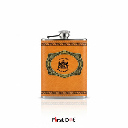 Vintage Style Leather Hip Flask with Stainless Steel Body 8oz