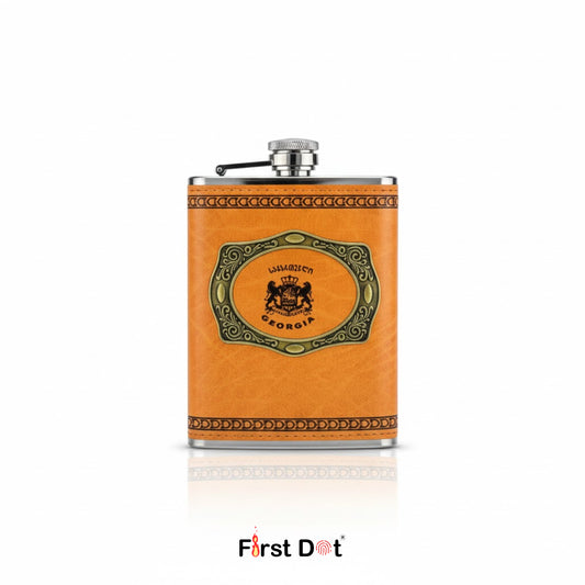 Vintage Style Leather Hip Flask with Stainless Steel Body 8oz