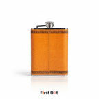 Vintage Style Leather Hip Flask with Stainless Steel Body 8oz