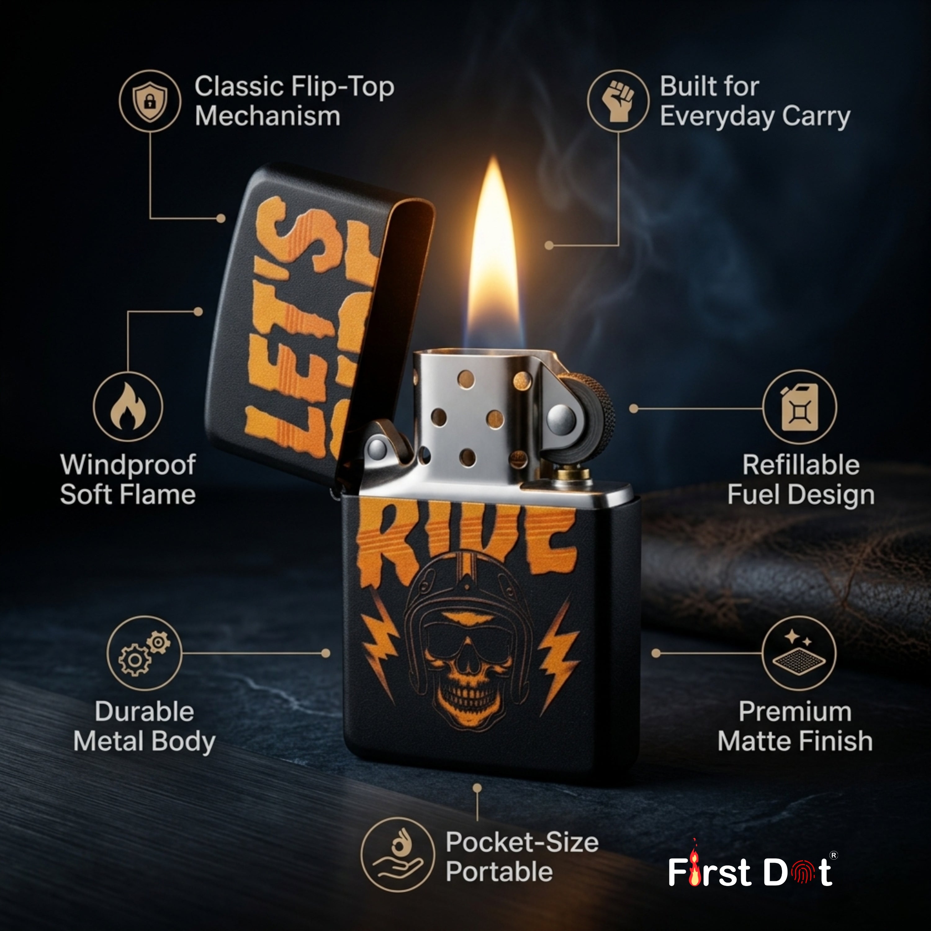 First Dot Let's Ride Windproof Cigarette Lighter