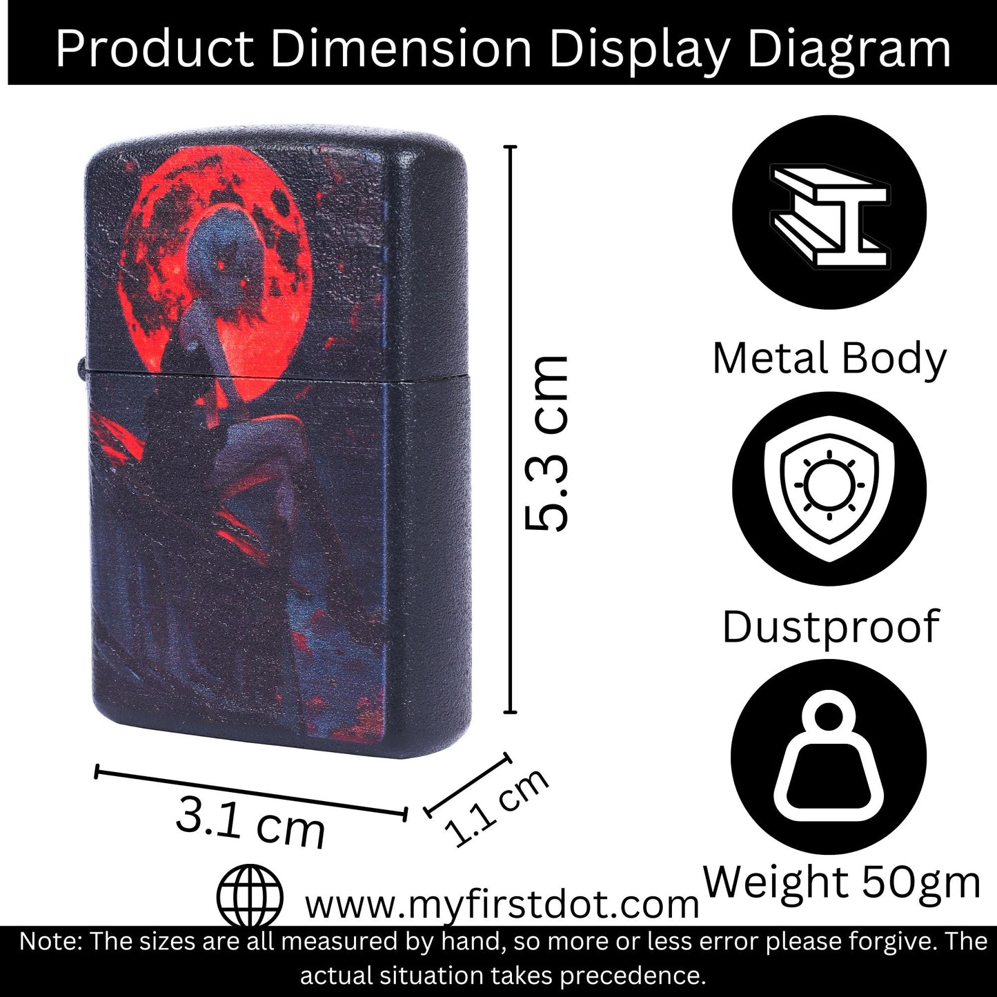 Red Moon Girl Windproof Cigarette Lighter for Men | Pocket Classic Lighter for Smoking | | First Dot