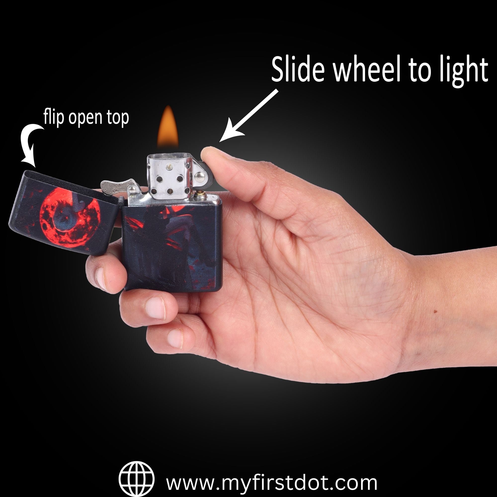 First Dot Anime Red Moon Windproof Cigarette Lighter