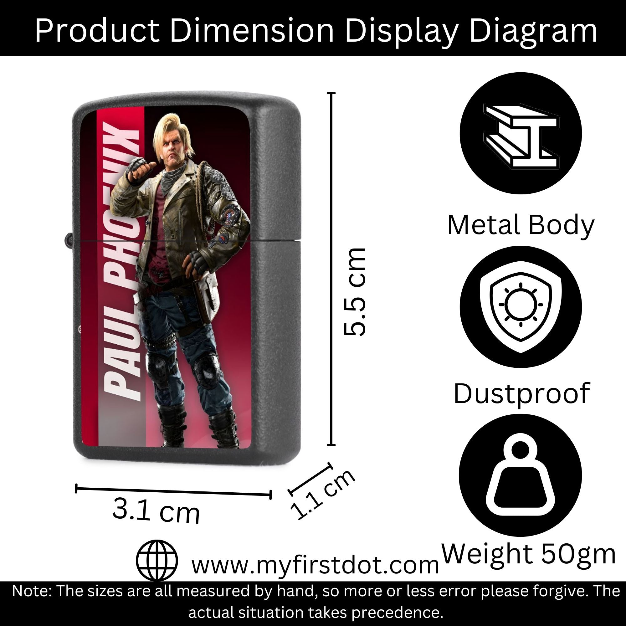 First Dot Paul Phoenix Both-Sided Graphic Print Windproof Cigarette Lighter