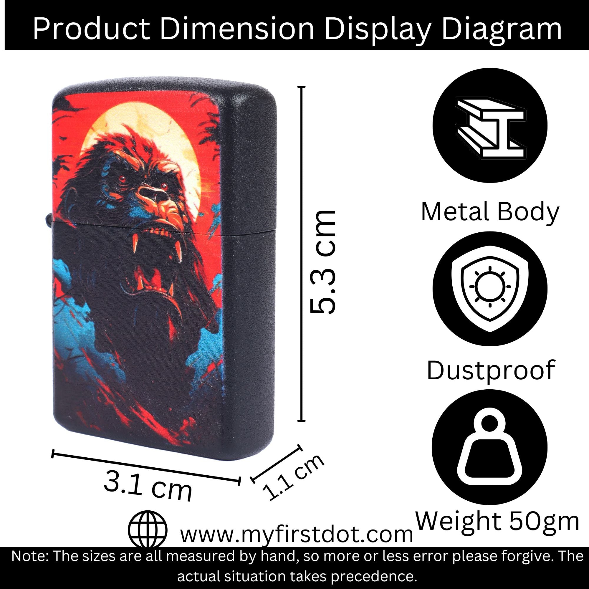 Angry Gorilla Windproof Cigarette Lighter for Men | Pocket Classic Lighter for Smoking | | First Dot