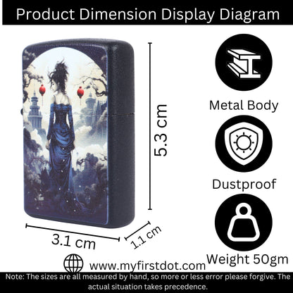 Blue Dress Moon Girl Windproof Cigarette Lighter for Men | Pocket Classic Lighter for Smoking | | First Dot