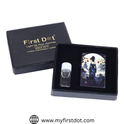Blue Dress Moon Girl Windproof Cigarette Lighter for Men | Pocket Classic Lighter for Smoking | | First Dot