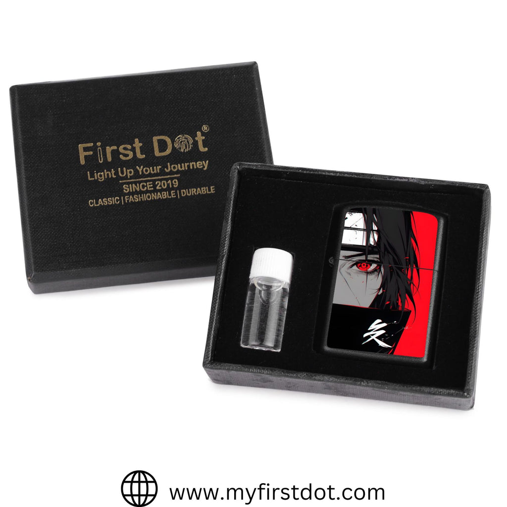 Product packaging with 'First Dot' branding and a small bottle inside a black box.