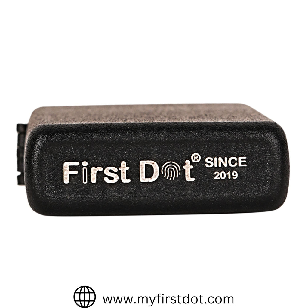 Black lighter with 'First Dot' branding on a white background
