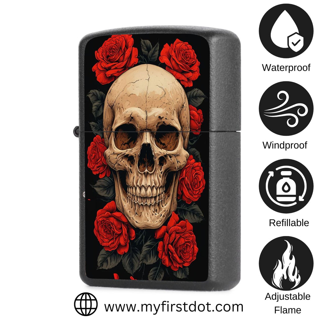Red Flower Skull Lighter Windproof Cigarette Lighter for Men