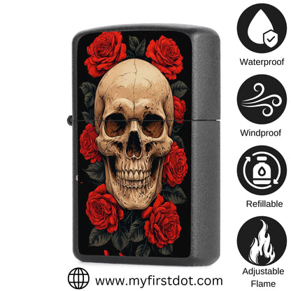Red Flower Skull Lighter Windproof Cigarette Lighter for Men