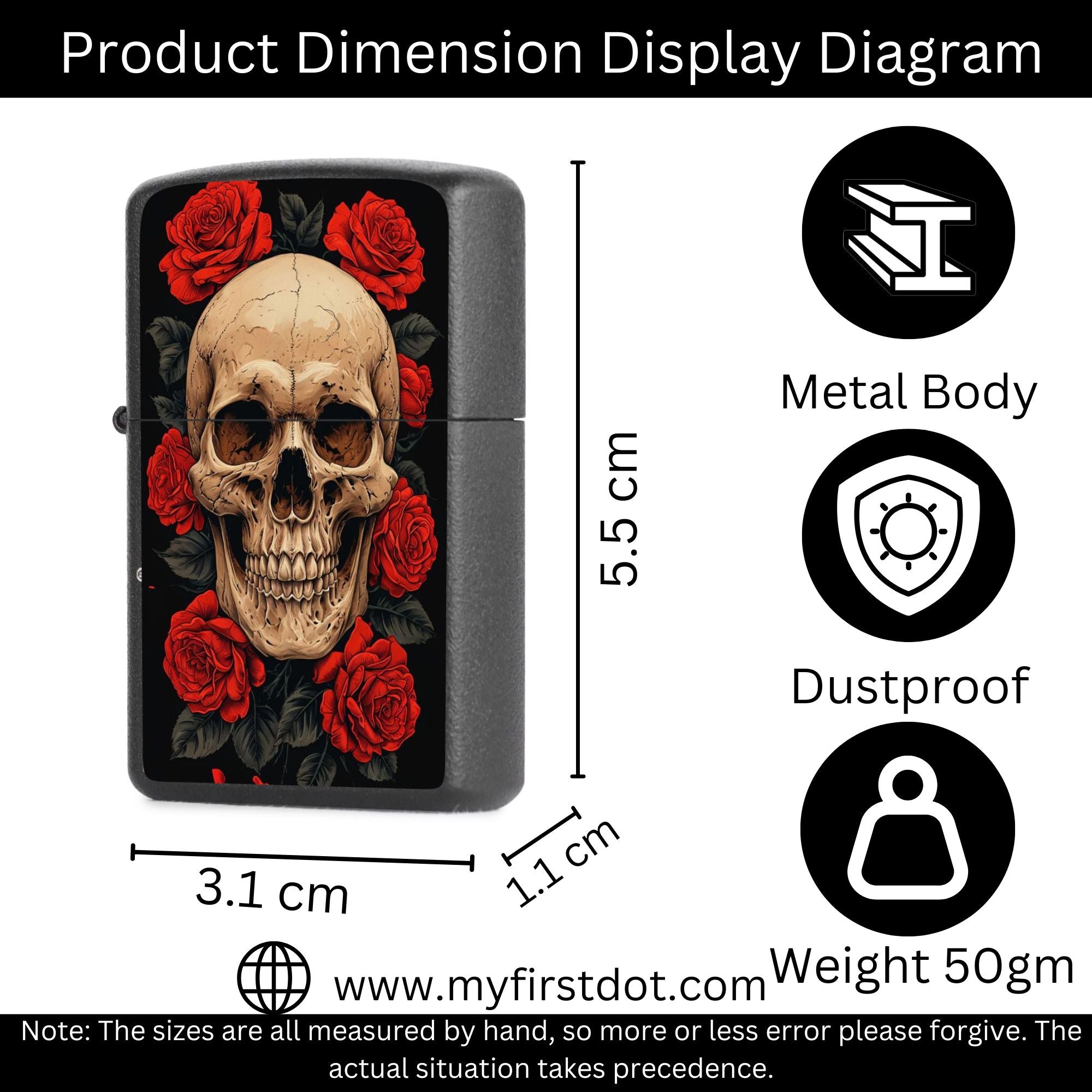Red Flower Skull Lighter Windproof Cigarette Lighter for Men