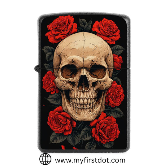 Red Flower Skull Lighter Windproof Cigarette Lighter for Men