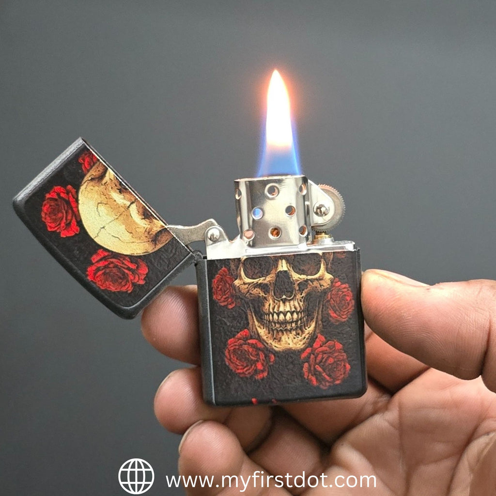 Red Flower Skull Lighter Windproof Cigarette Lighter for Men