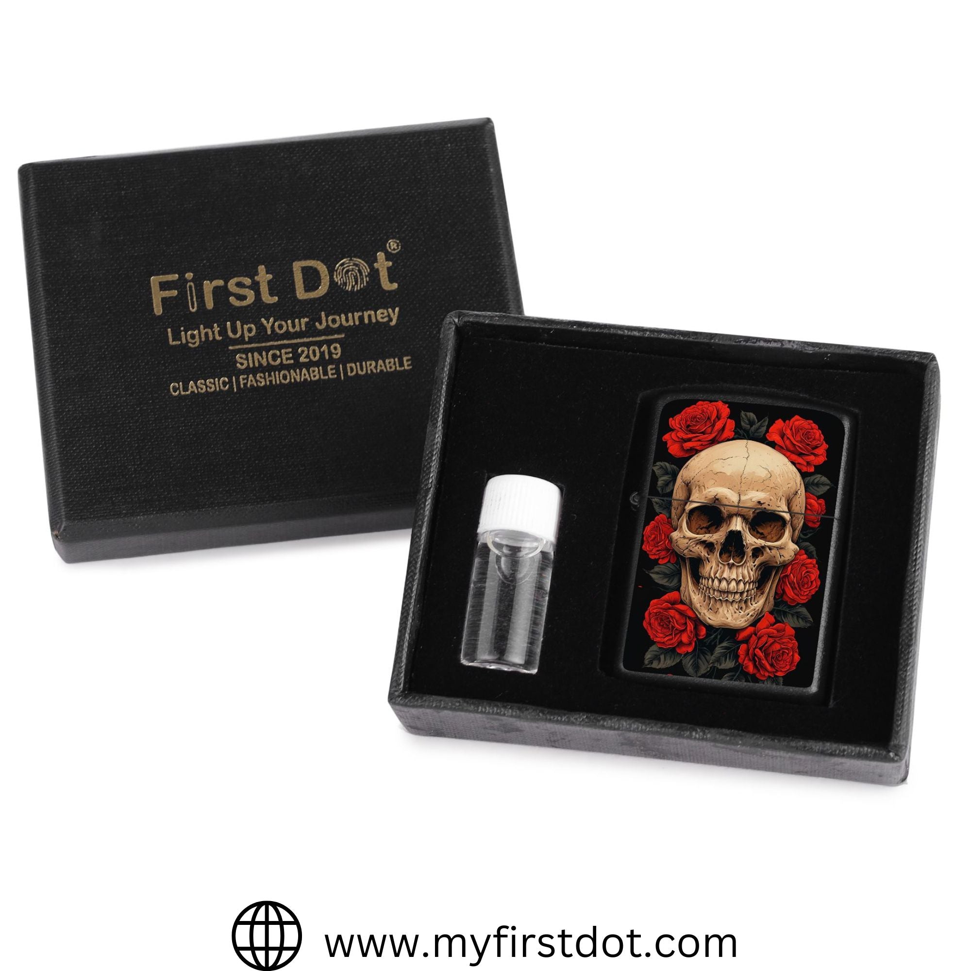 Red Flower Skull Lighter Windproof Cigarette Lighter for Men