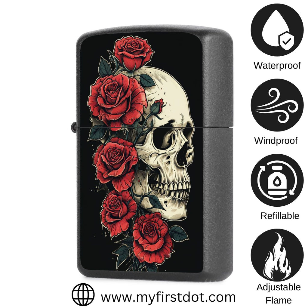 Skull Red Roses lighter Windproof Cigarette Lighter for Men