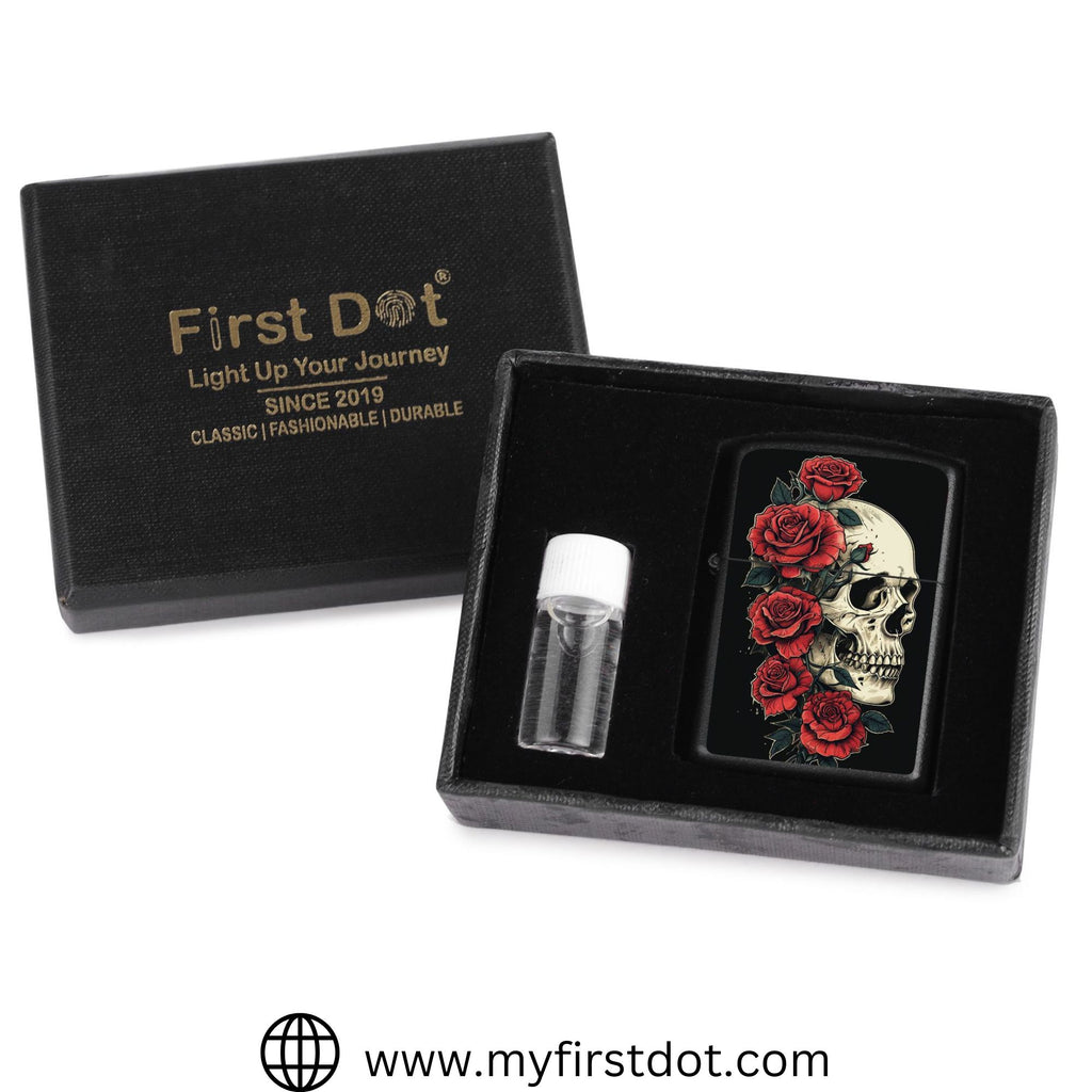 Skull Red Roses lighter Windproof Cigarette Lighter for Men
