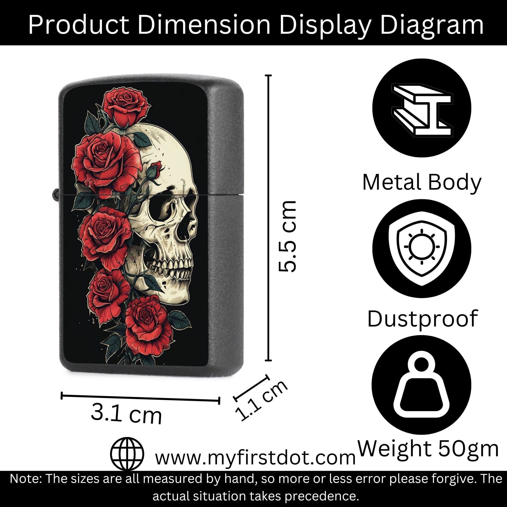 Skull Red Roses lighter Windproof Cigarette Lighter for Men