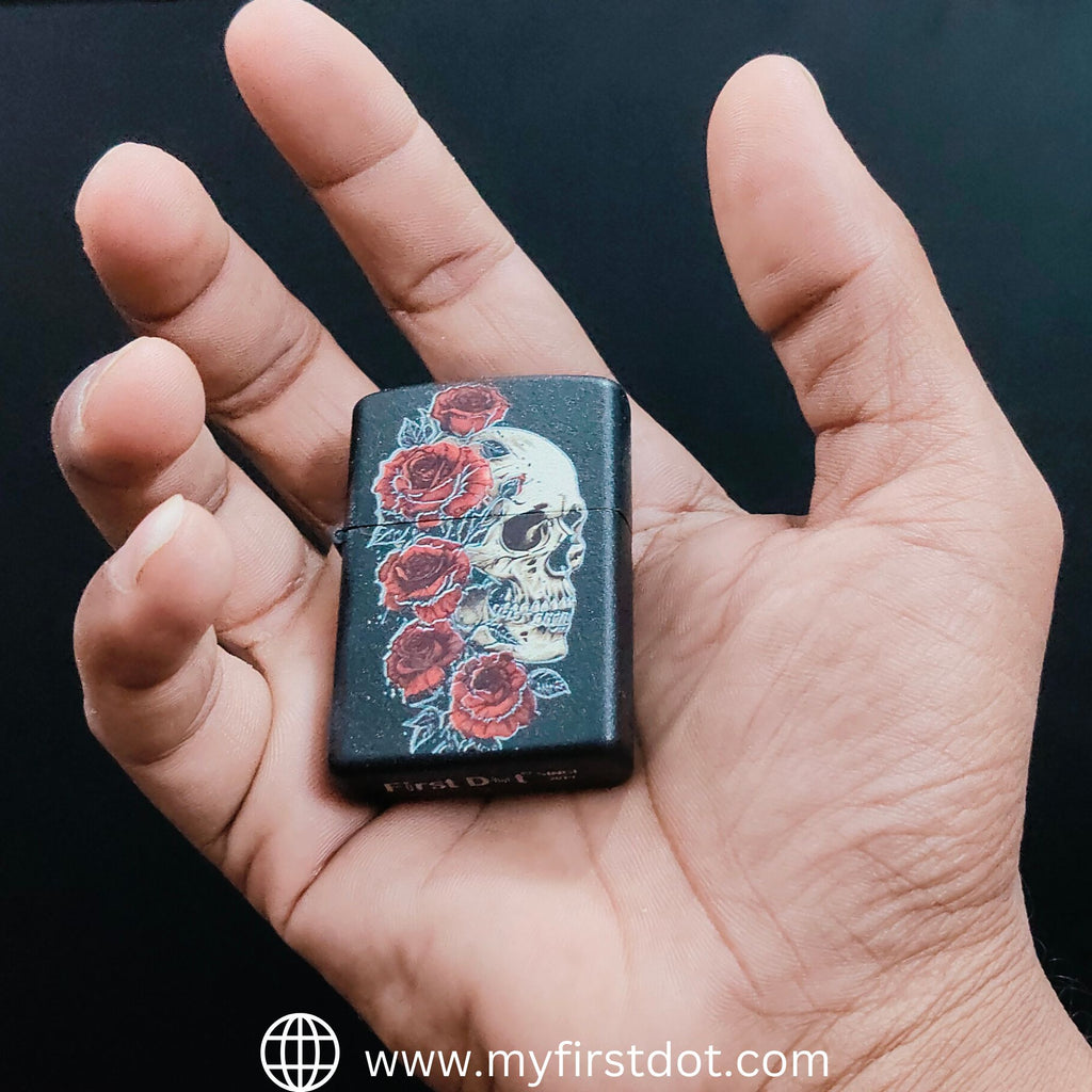Skull Red Roses lighter Windproof Cigarette Lighter for Men