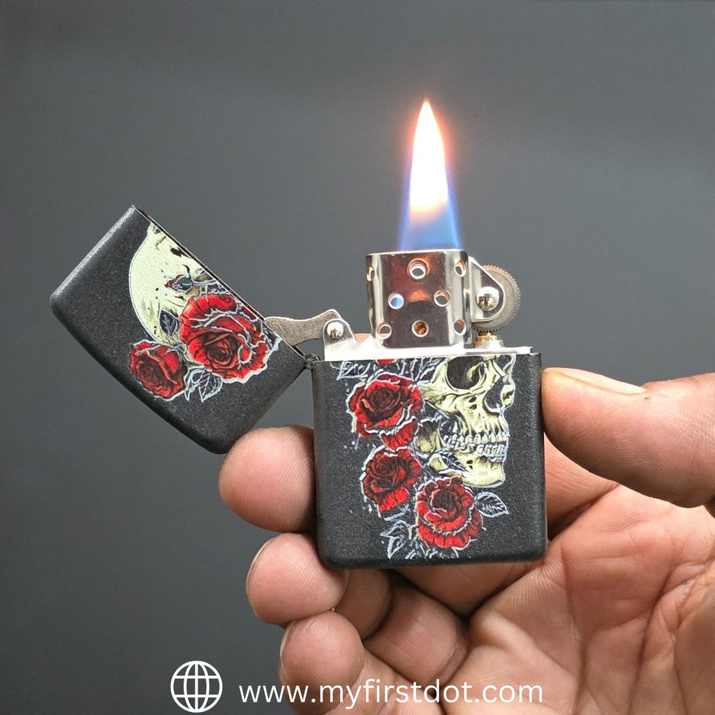 Skull Red Roses lighter Windproof Cigarette Lighter for Men