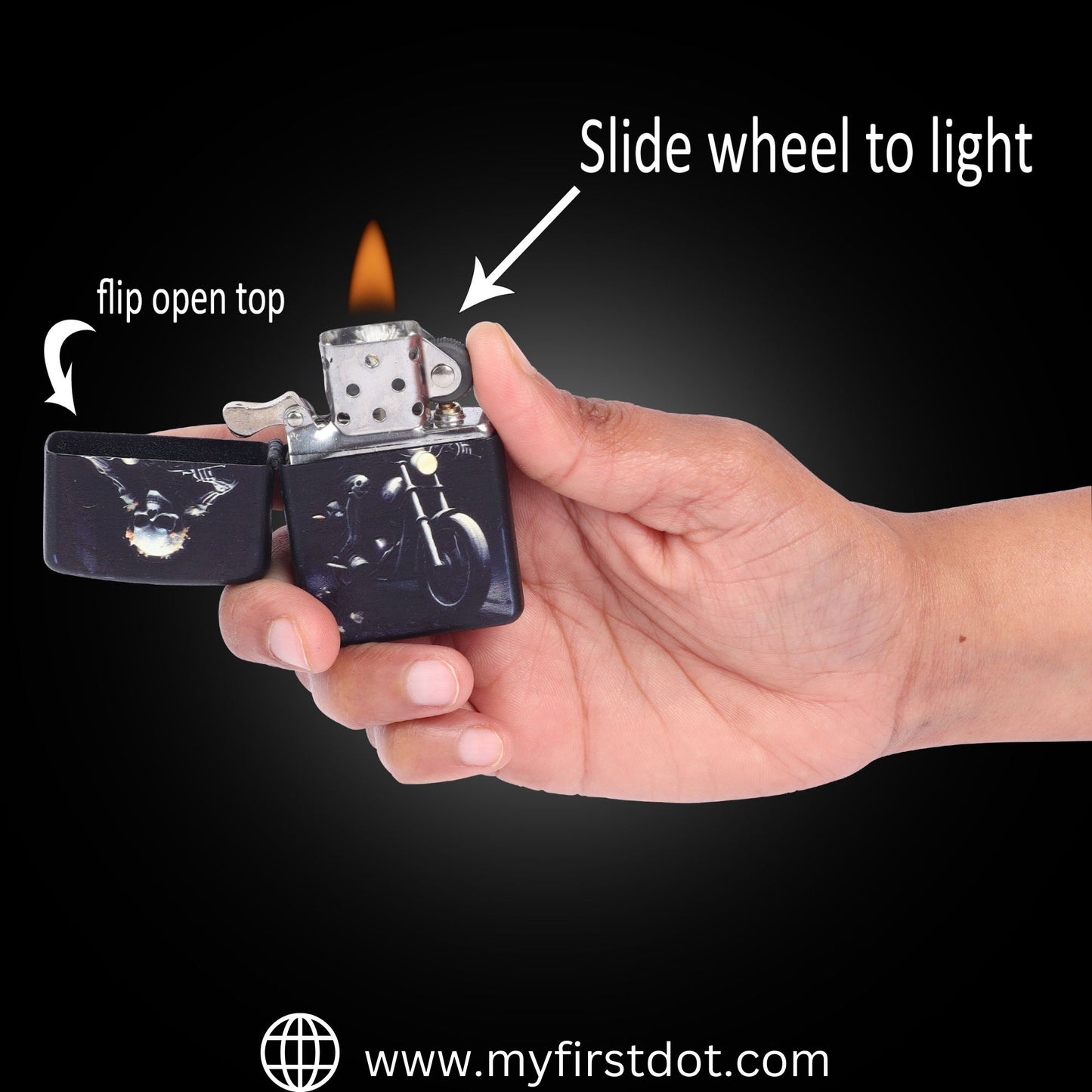Skull Rider Windproof Cigarette Lighter for Men | Pocket Classic Lighter for Smoking | | First Dot
