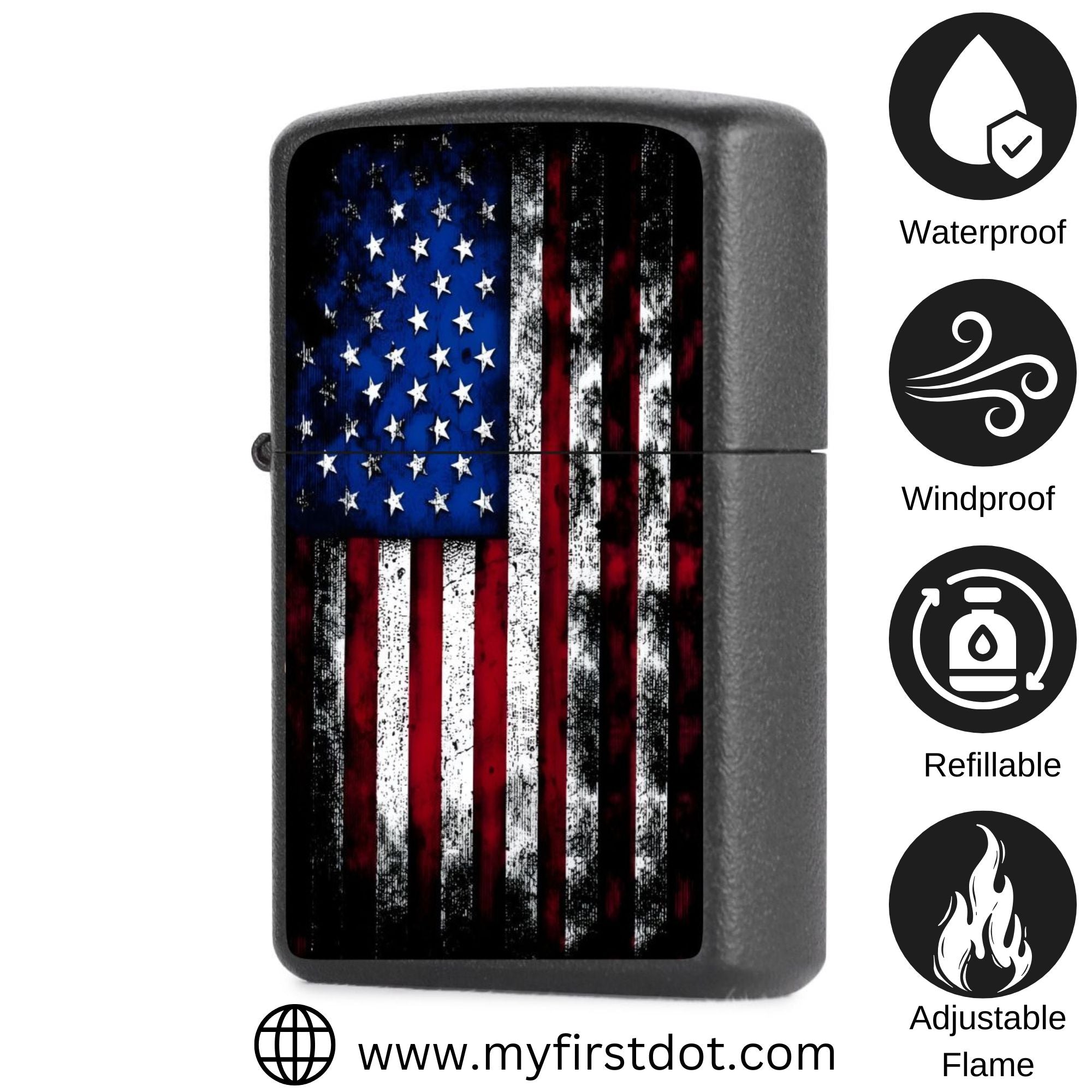 First Dot US Flag Windproof Cigarette Lighter