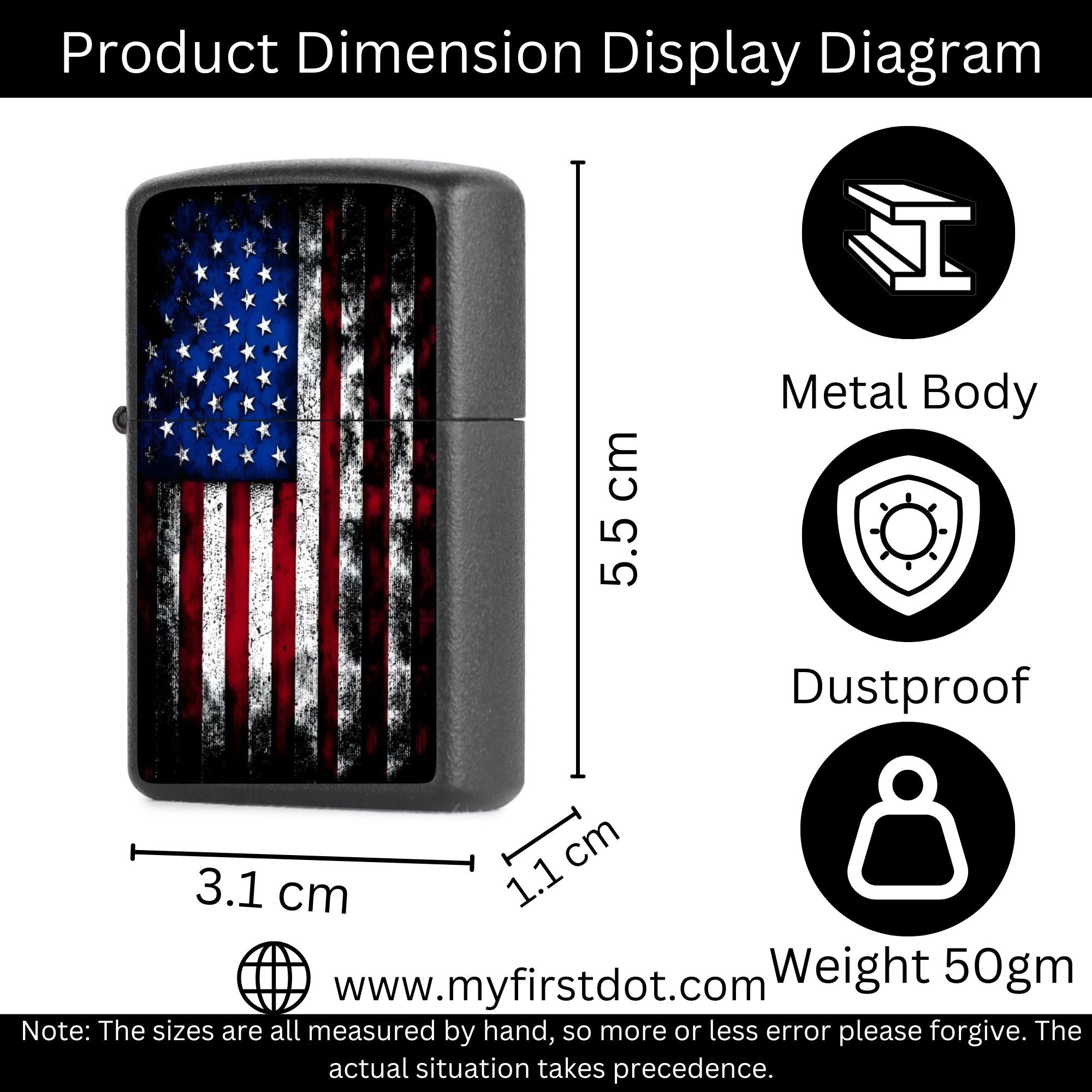 First Dot US Flag Windproof Cigarette Lighter