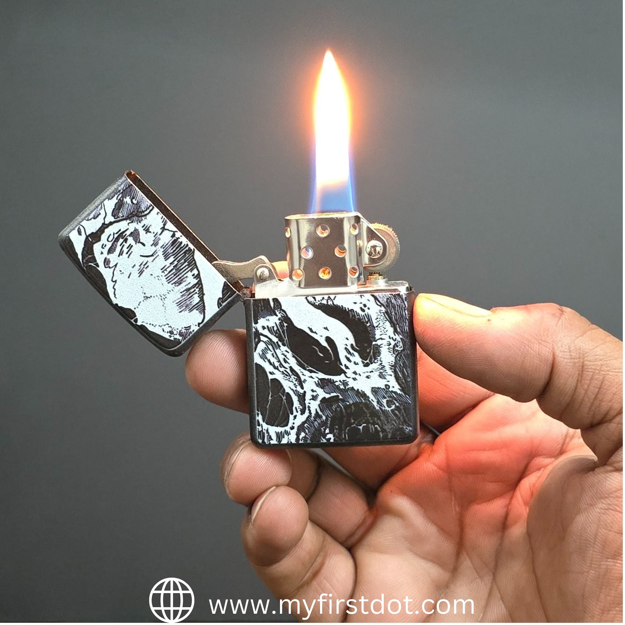 First Dot Ink-Art Skull Windproof Cigarette Lighter