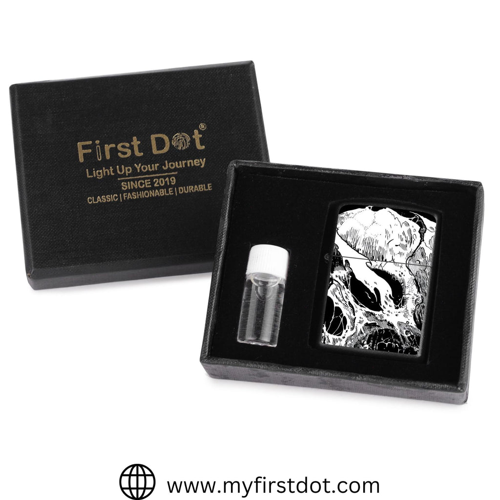 First Dot Ink-Art Skull Windproof Cigarette Lighter