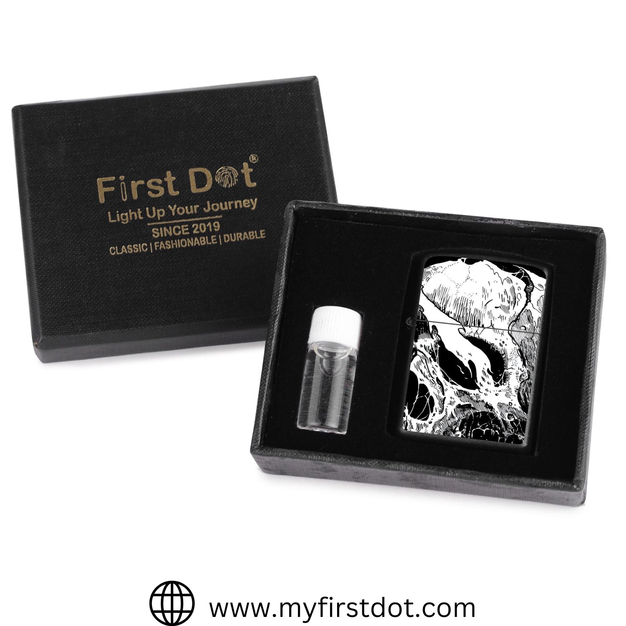 First Dot Ink-Art Skull Windproof Cigarette Lighter