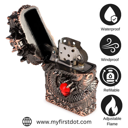 Soft Flame Dragon Lighter | Grinding Wheel, Refillable | First Dot
