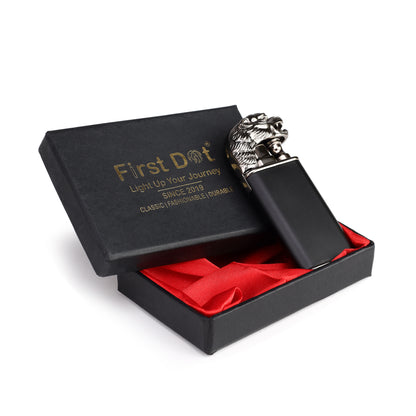 Classic lighter with twin flames and tiger head artwork