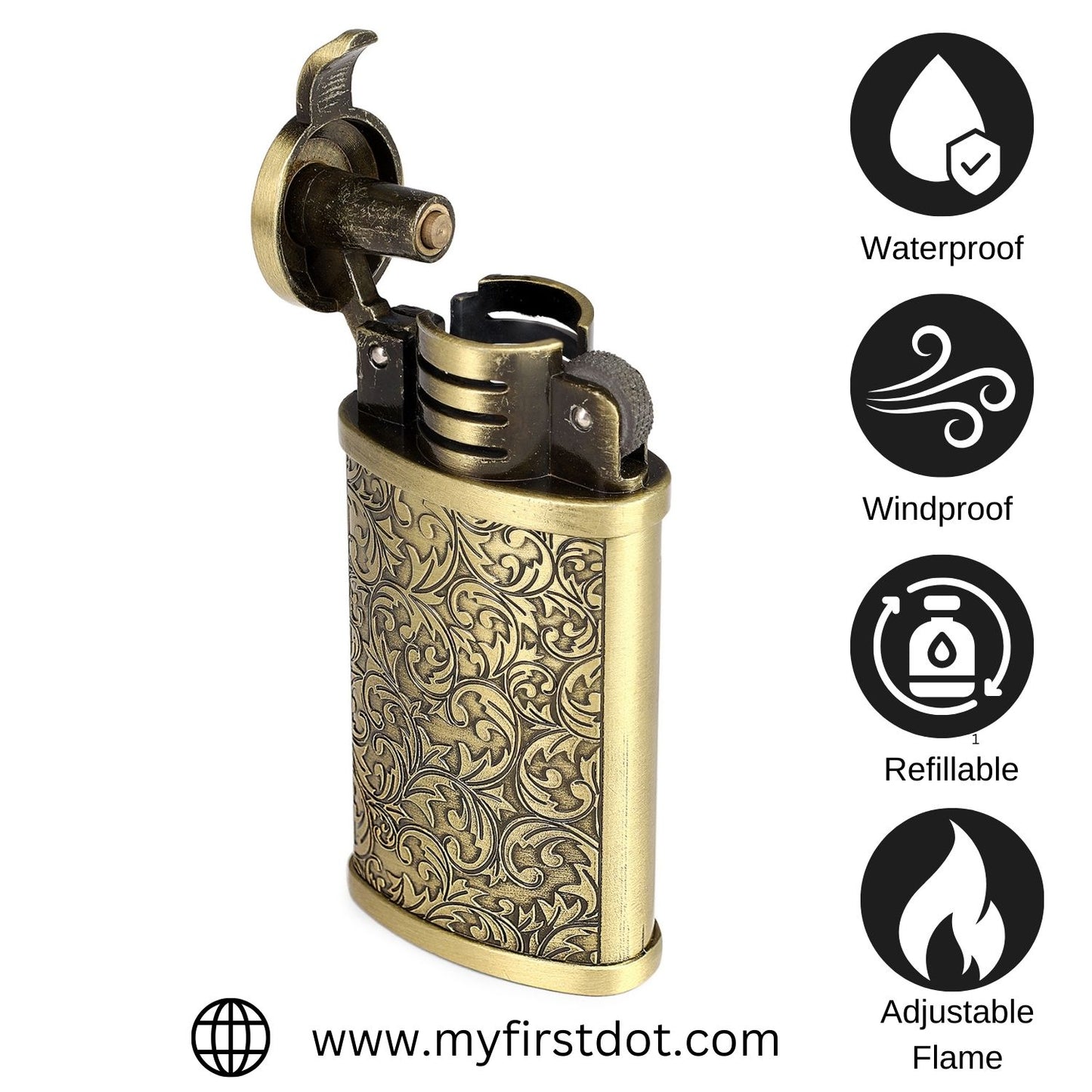 First Dot Premium Vintage Grinding Wheel Cigarette Lighter – Perfect for Gifting