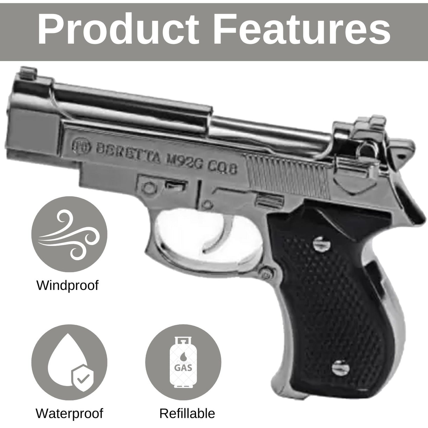 M92G Pistol Shaped Premium Lighter | Jet Flame, Refillable | First Dot