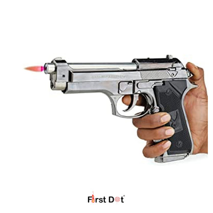 Pistol design jet flame lighter with metal body and PVC grip