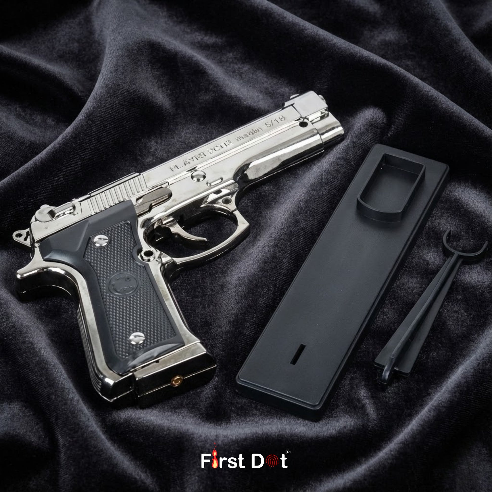 Gun shaped metal jet flame lighter with windproof push ignition