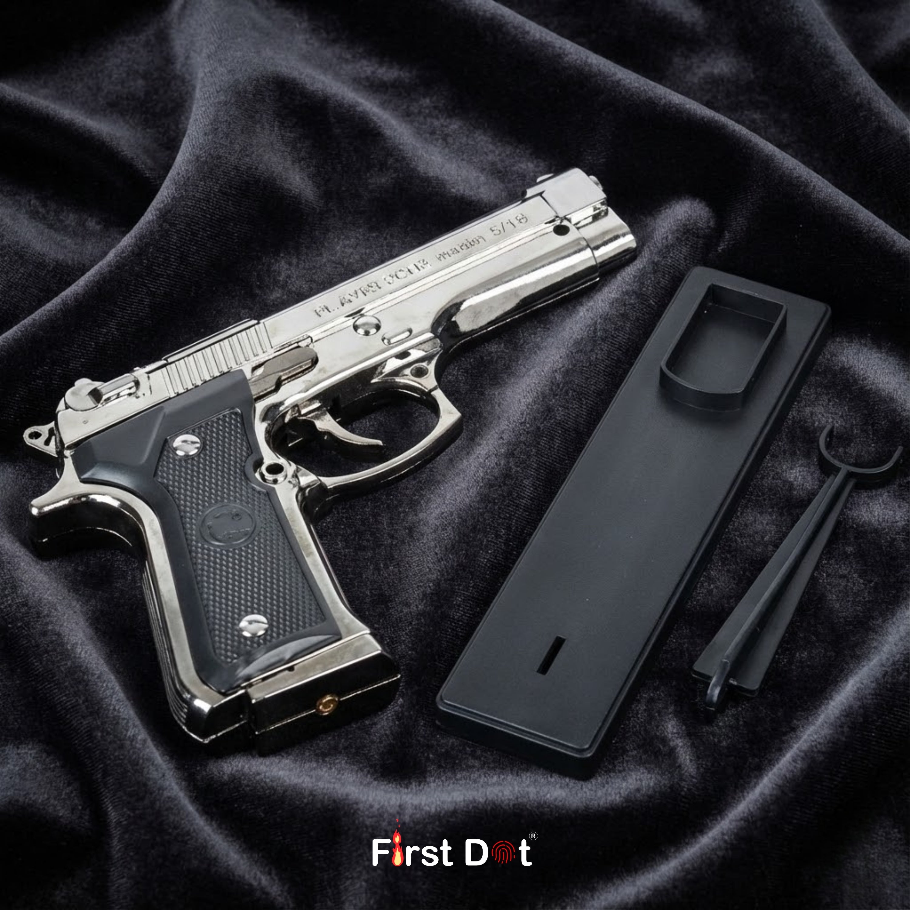 Gun shaped metal jet flame lighter with windproof push ignition