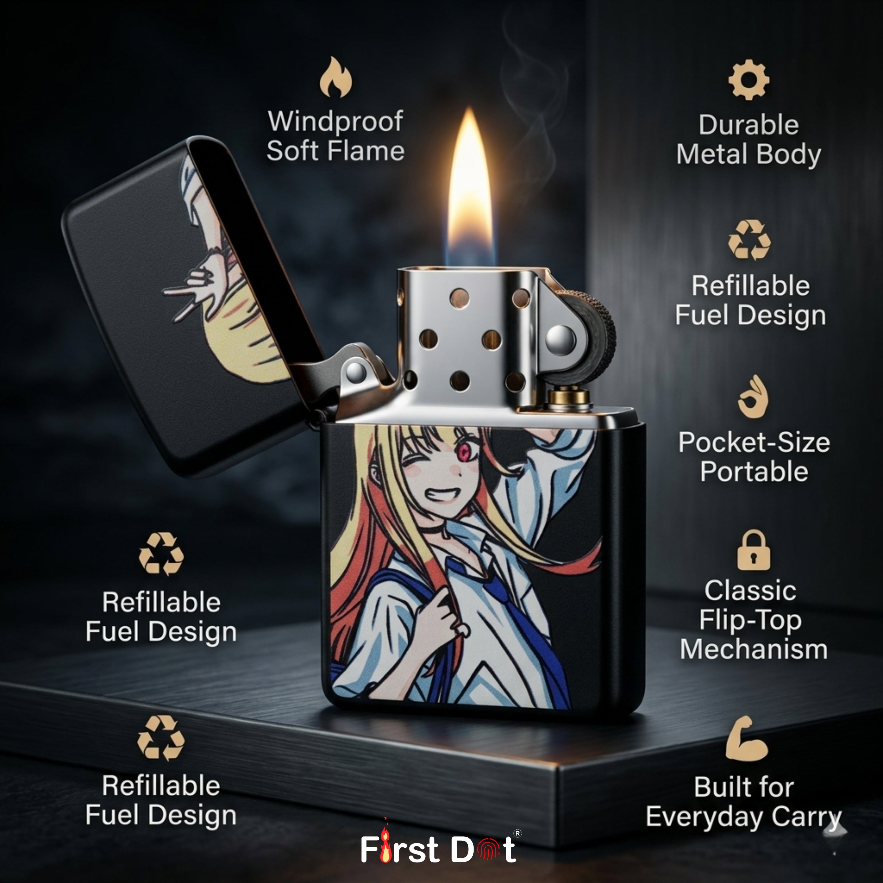First Dot Marin Kitagawa Windproof Cigarette Lighter