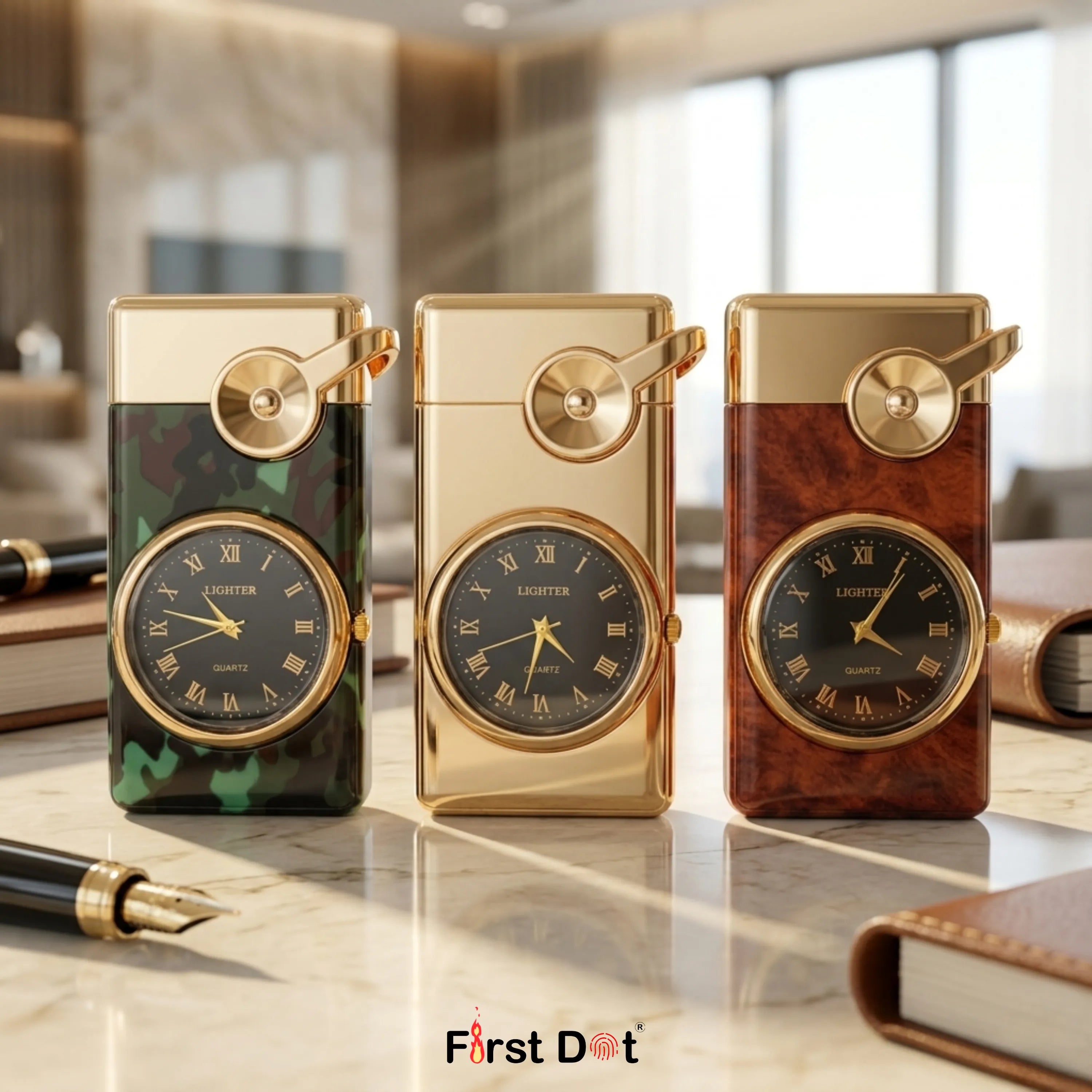 First Dot Maverick Swing-Arm Built-In Analog Watch Lighter